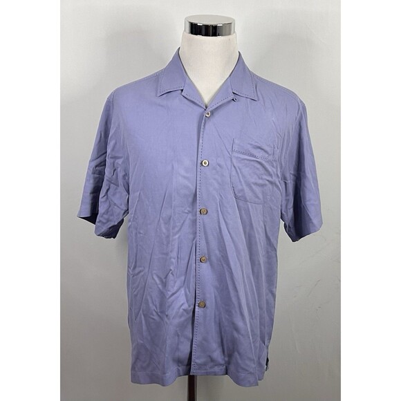 Tommy Bahama Medium Original Fit 100% Silk Hawaiian Aloha Shirt Blue Vacation - Picture 2 of 4